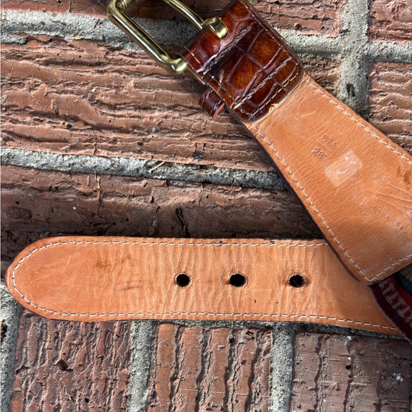 Zele’ Atlanta GA Vintage Wide Striped Fabric & Brown Crocodile Statement Belt 28 main image 7